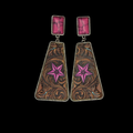 Pink Lone Star Tooled Leather Earrings