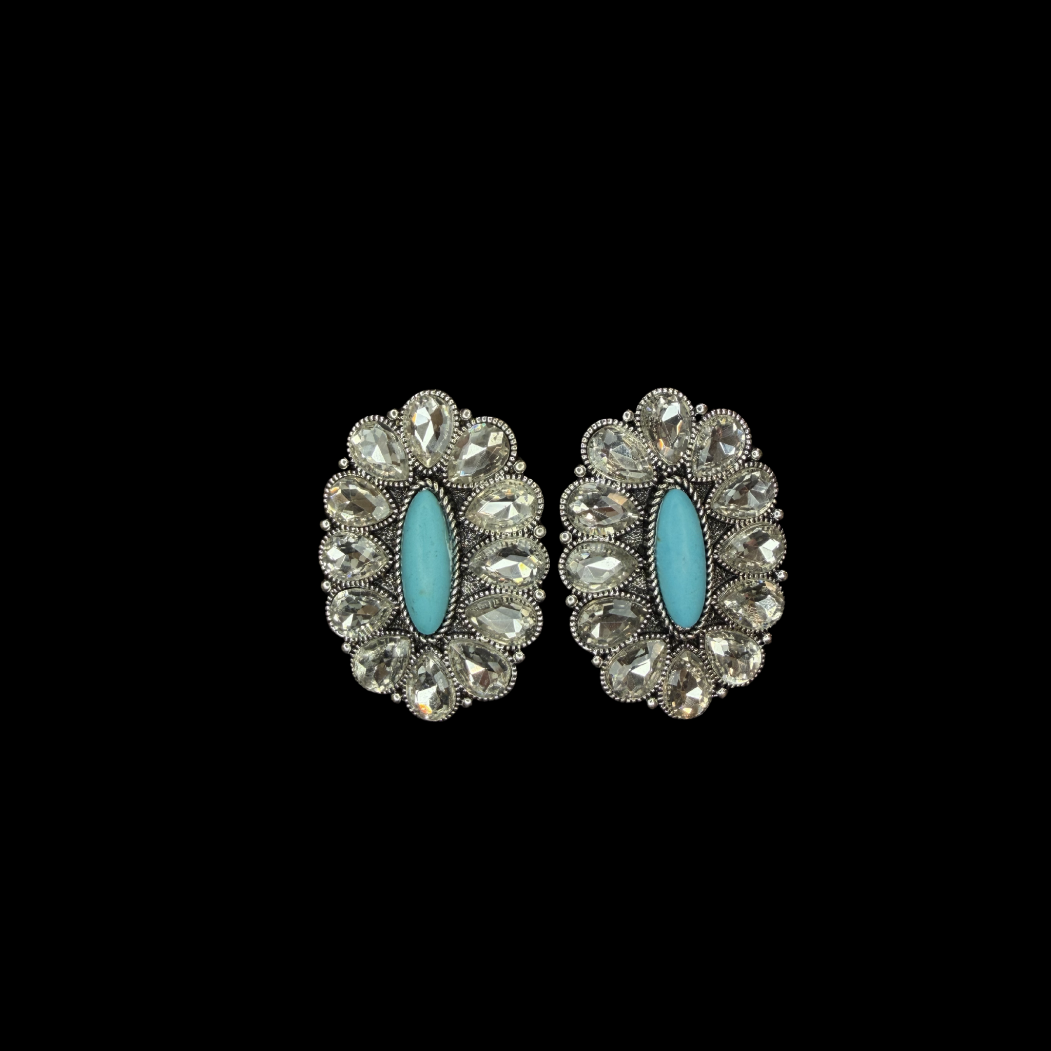 Turquoise Crystal Concho Stud Earrings