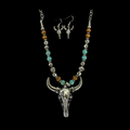 Western Longhorn Skull Necklace & Earring Set