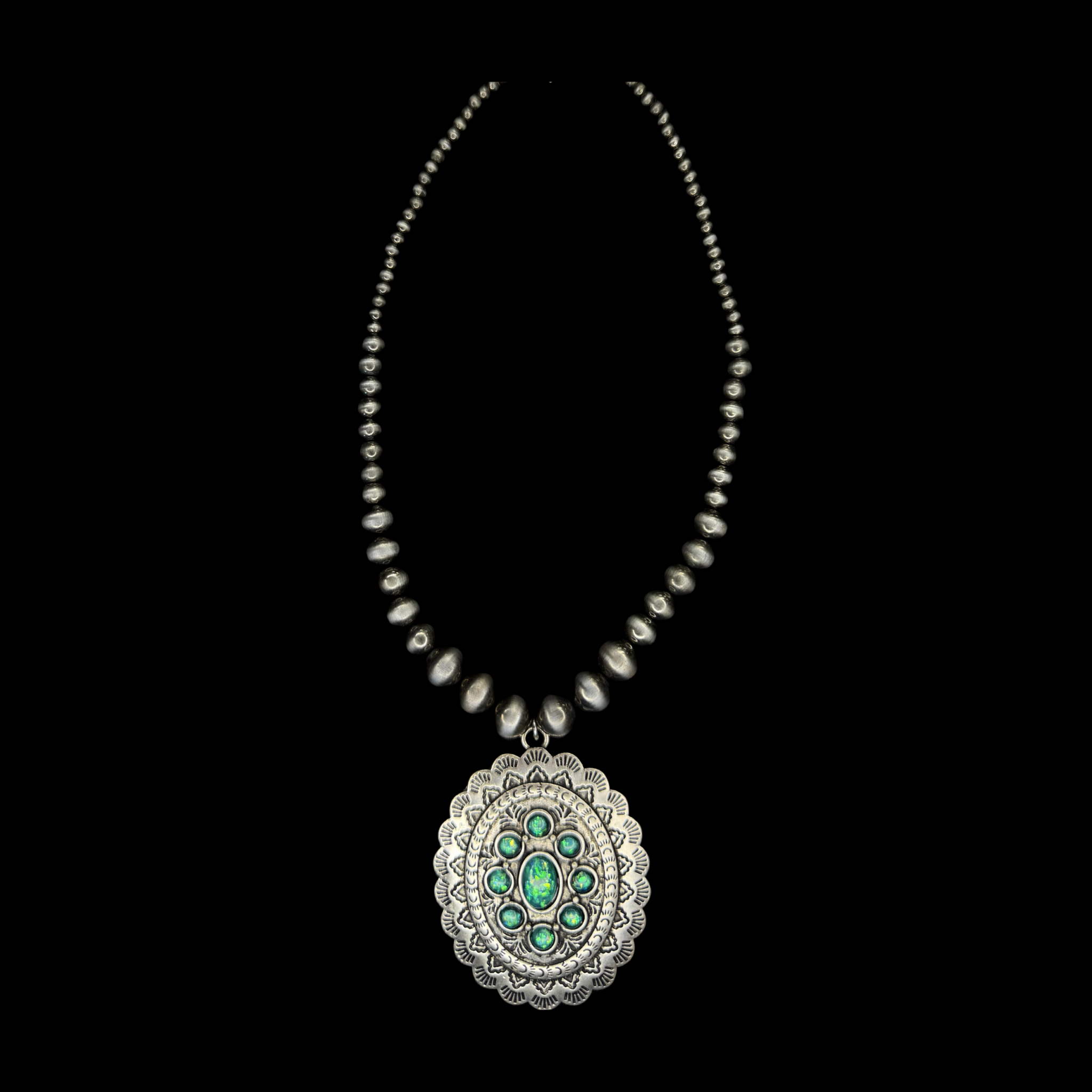 Western Opal Concho Pendant Navajo Pearl Necklace