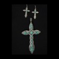 Turquoise Floral Cross Pendant & Earring Set