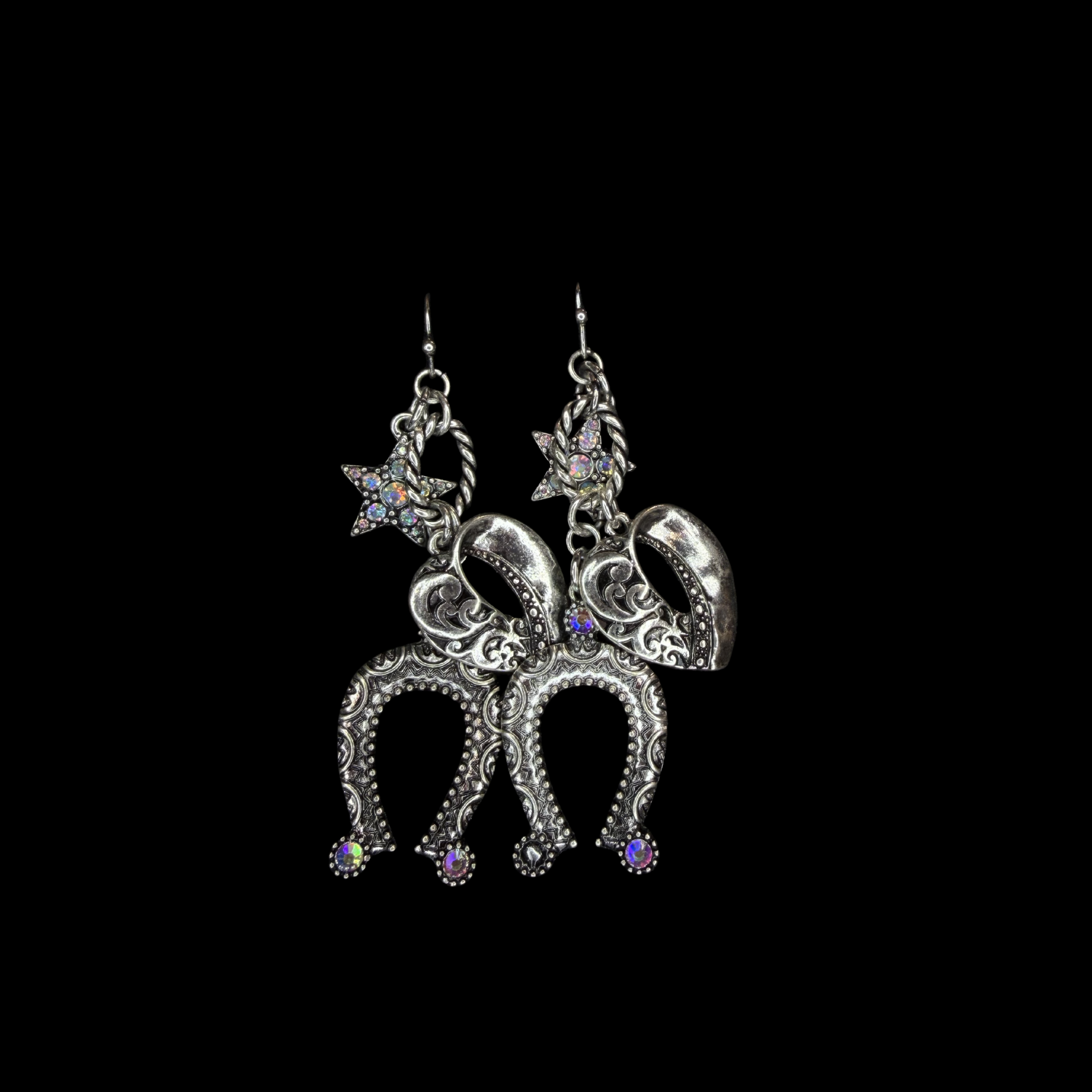 Western Horseshoe & Cowboy Hat Charm Earrings