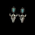 Turquoise Buffalo Skull Drop Earrings