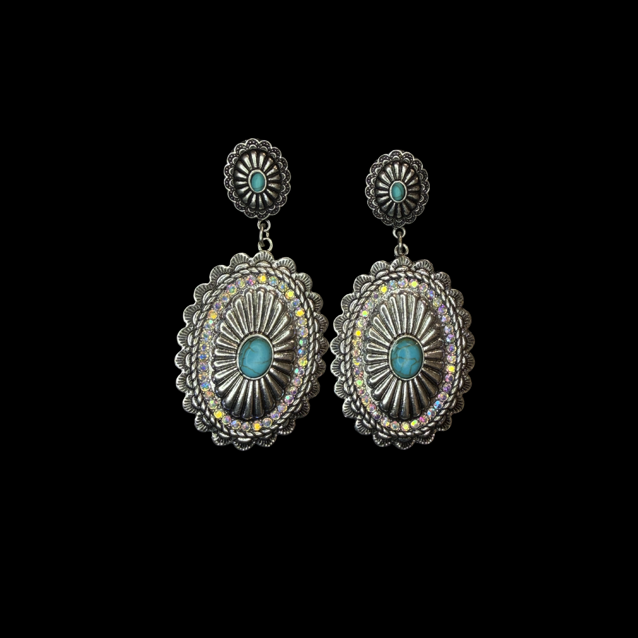 Turquoise Concho Crystal Statement Earring