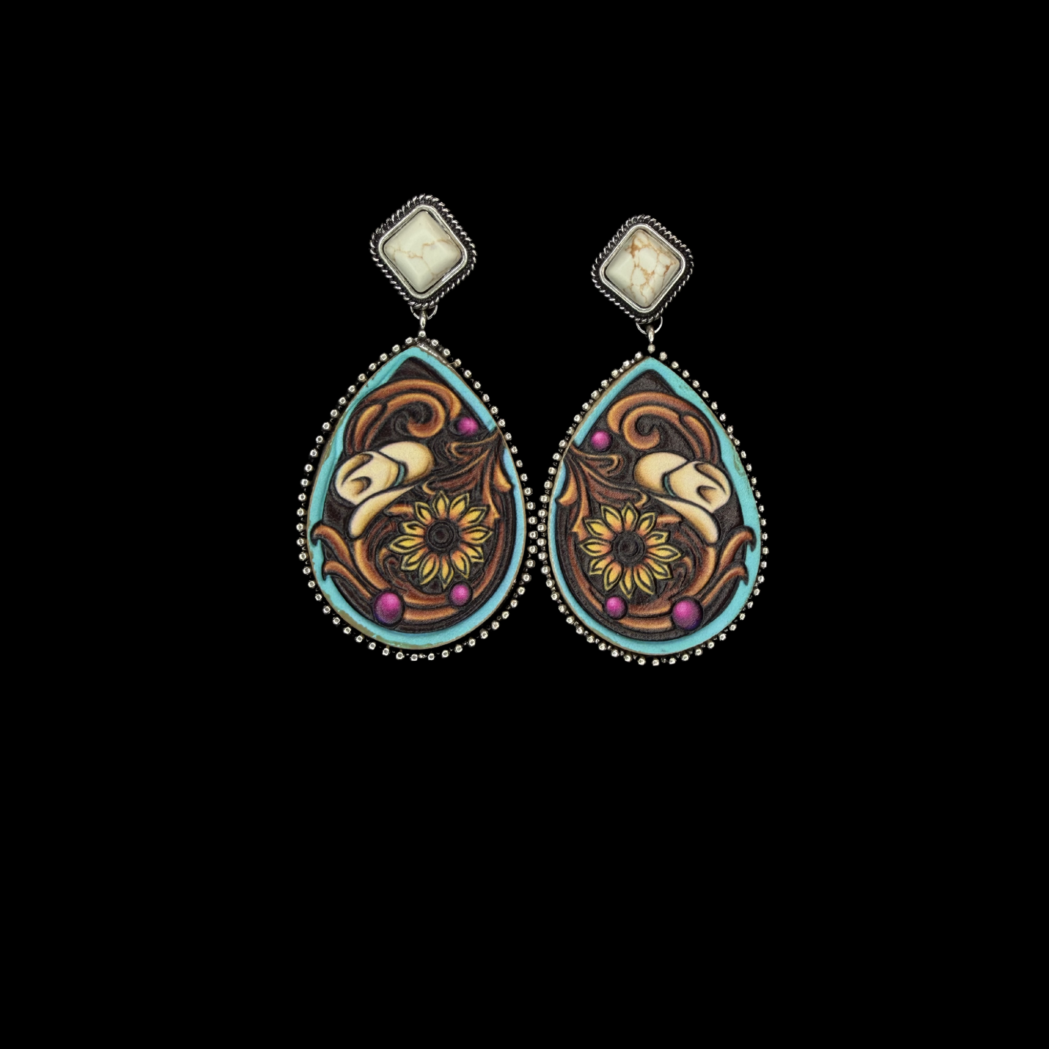 Sunflower Cowgirl Teardrop Earrings