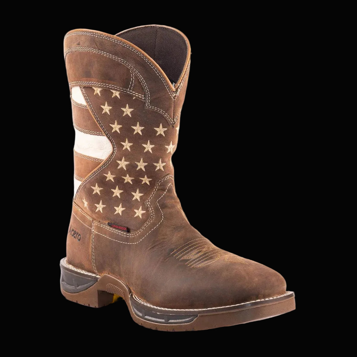 AC288 - ACERO WATERPROOF OIL BROWN COMP TOE W/ USA FLAG & YELLOW SOL