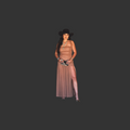 Beige Ruched Halter Slit Hem Gathered Dress W Mesh Lined