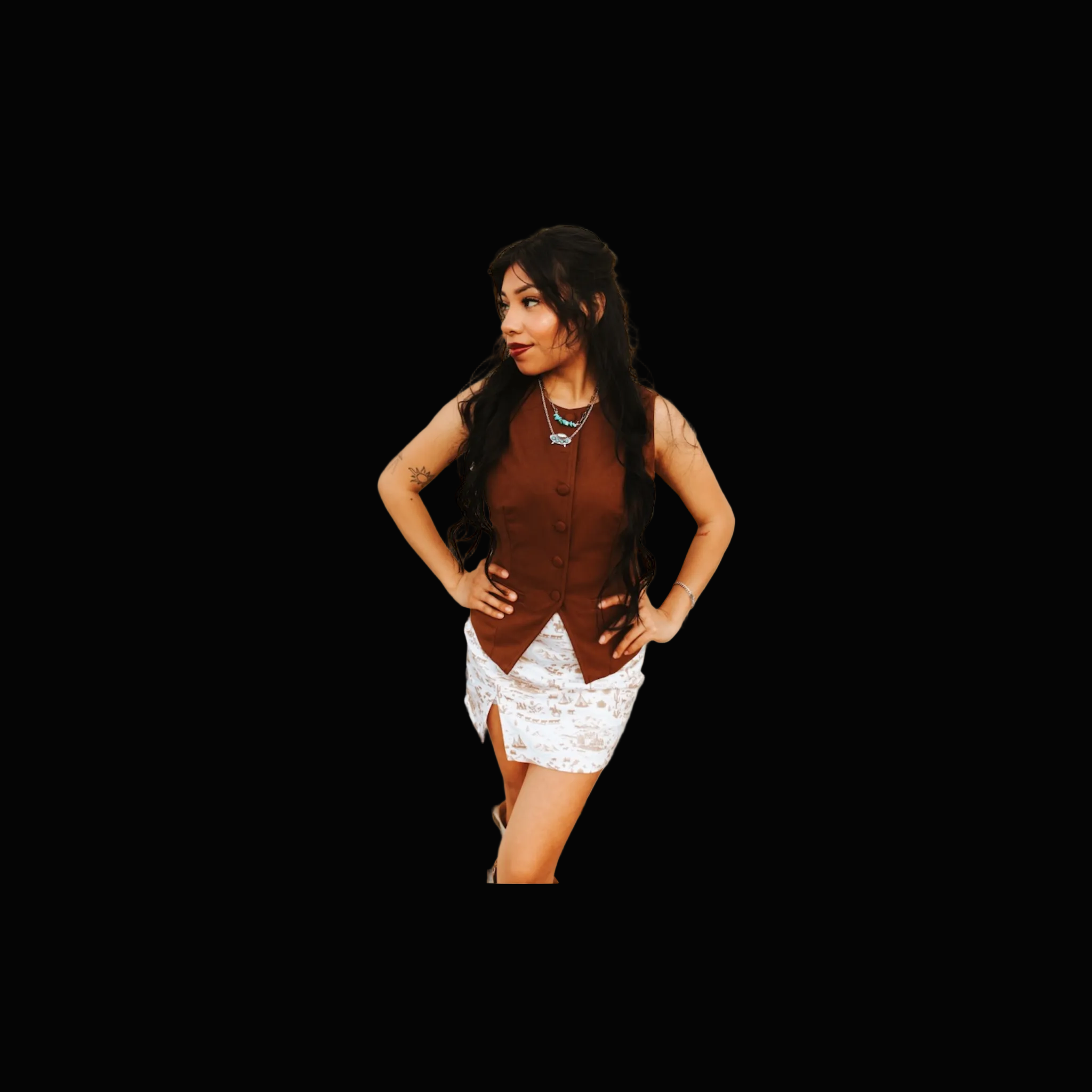Beige Western Printed Skirt W Short Lining