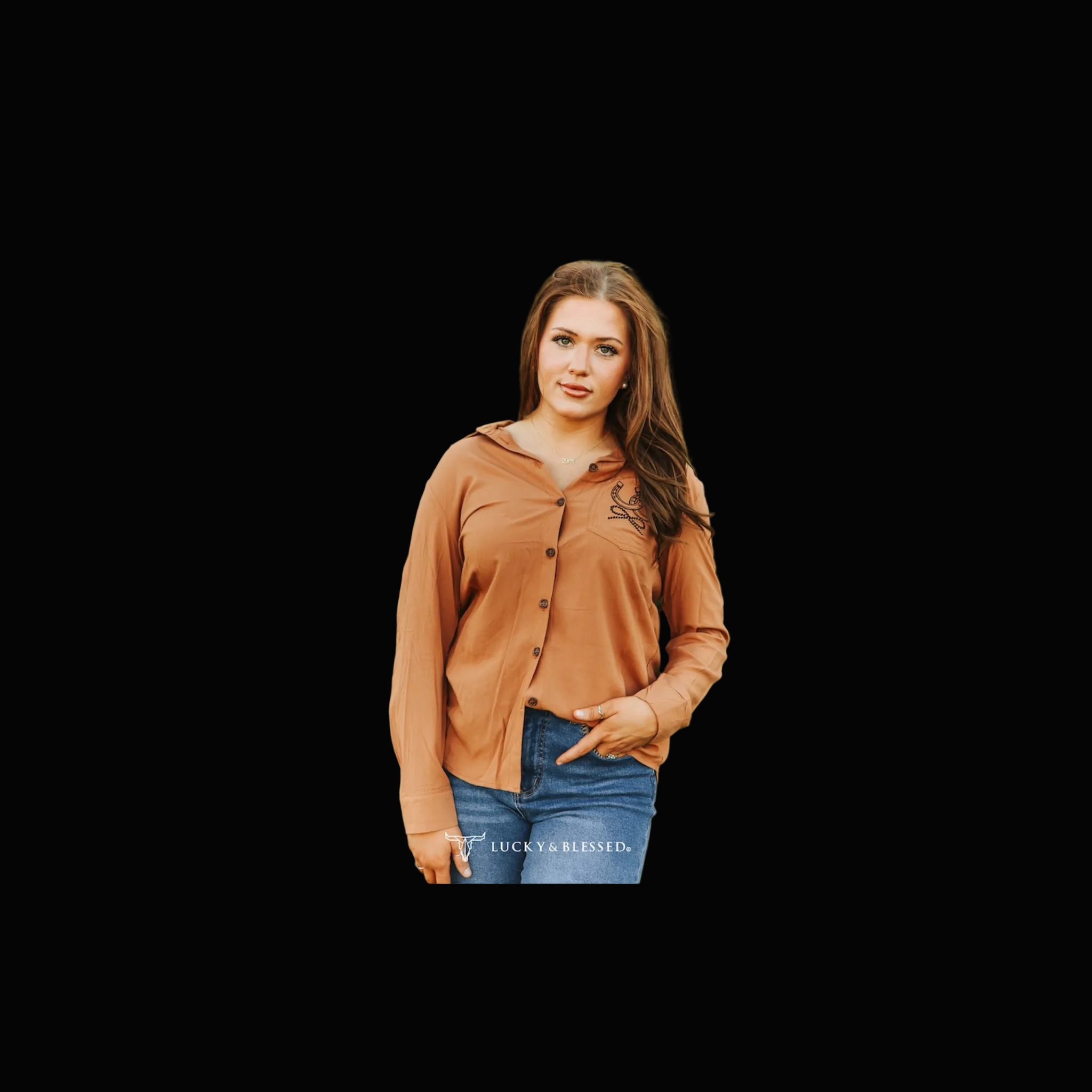 Camel Pearl Snap Button Down Western Rodeo Queen Contrast Embroidered Shirt Plus Size