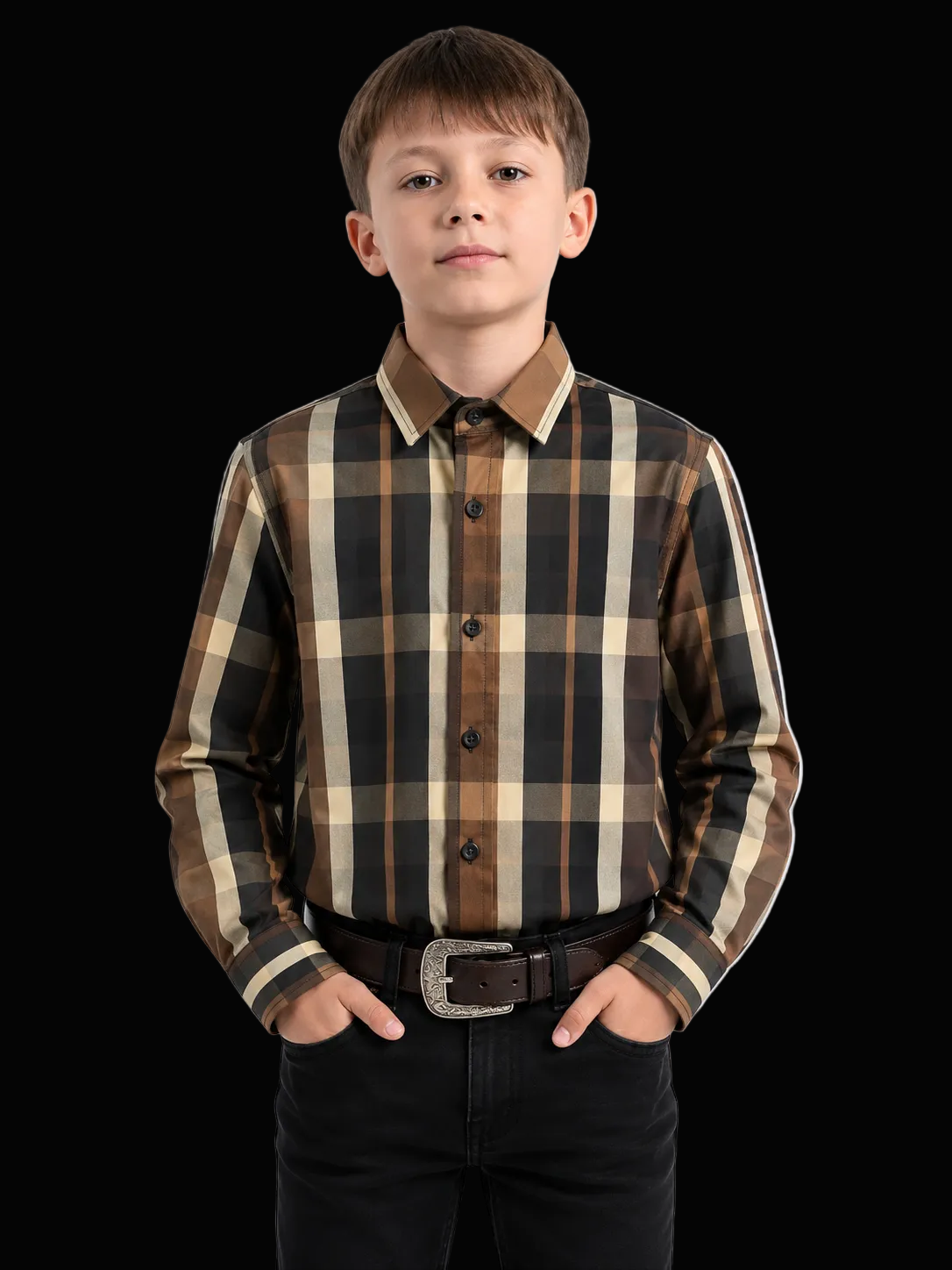 Kid's Cotton Monogram Digital Print Dress Shirt