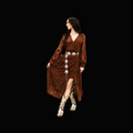 Brown Western Lace Long Sleeve Midi Dress