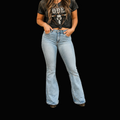 Light Wash High Rise Distressed Unfinished Hem Boot Cut Jeans (32In Inseam)