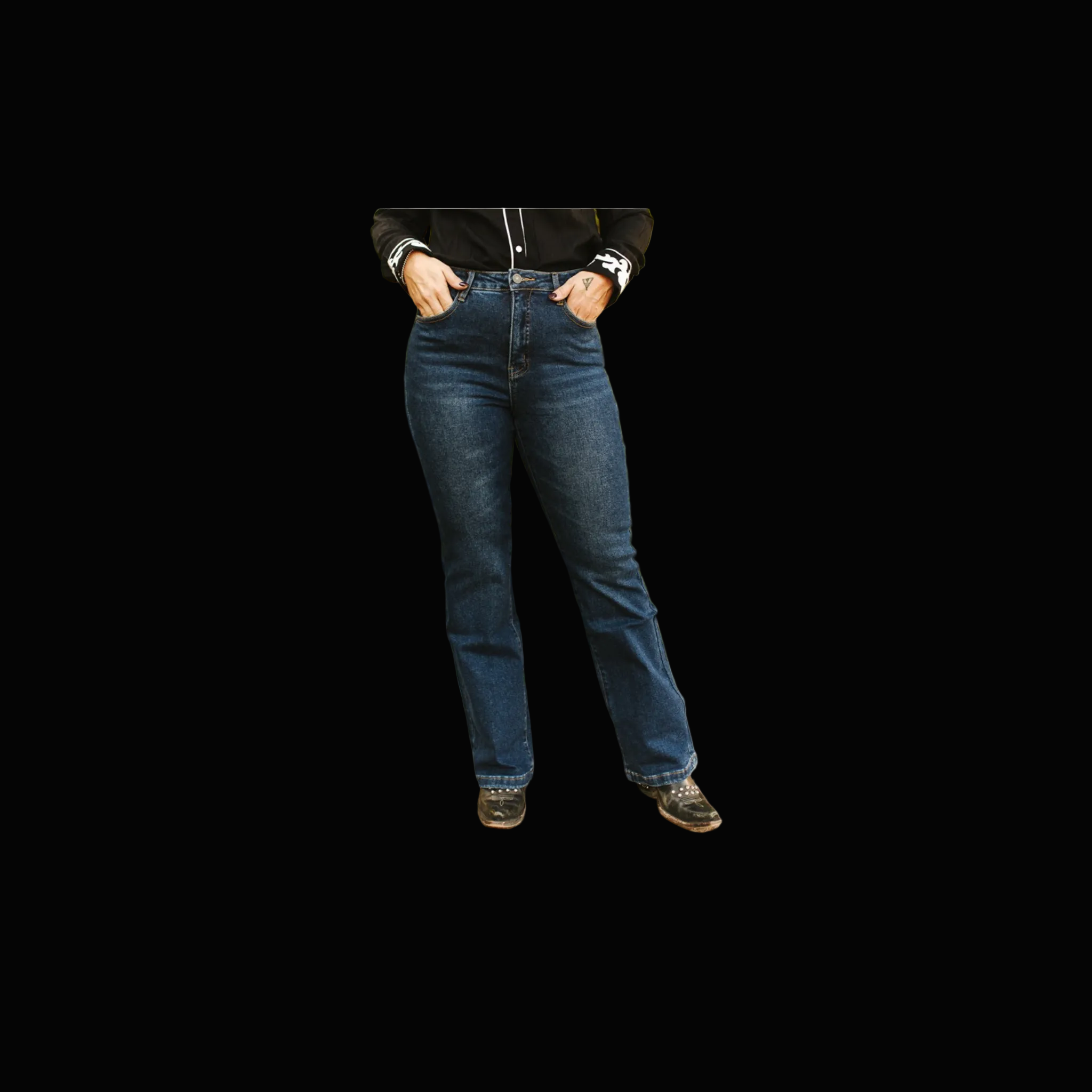 Dark Mineral Wash Button Down Dark Wash High Rise Vintage Side Button Detail Bootcut Jeans (32In Inseam)