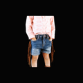 Girls Stone Mid Wash Camel Side Fringe Stretch Denim High Rise Shorts (3In Inseam)