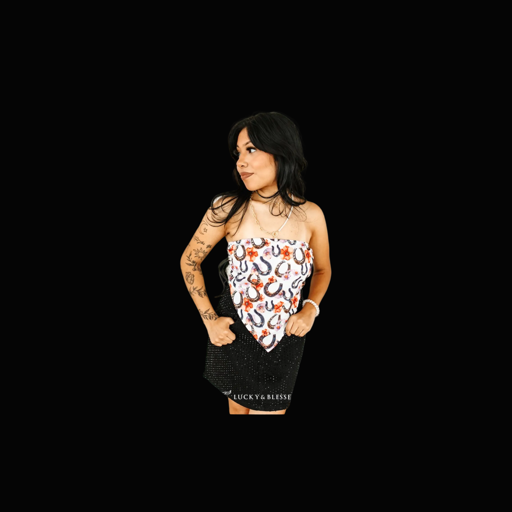Horseshoe Printed Strapless Peak Top