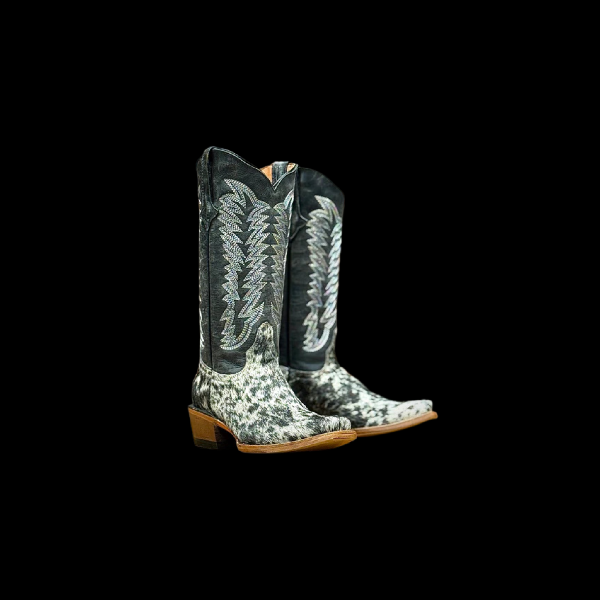 WOMENS BLACK & WHITE HAIR ON COWHIDE W/ BLACK TOP 989 L/SOLE