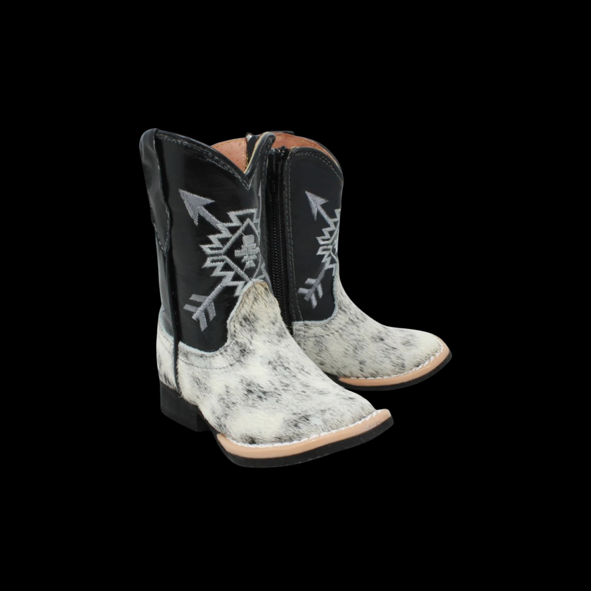 INFANT BLACK & WHITE HAIR ON COWHIDE ZIP R/SOLE