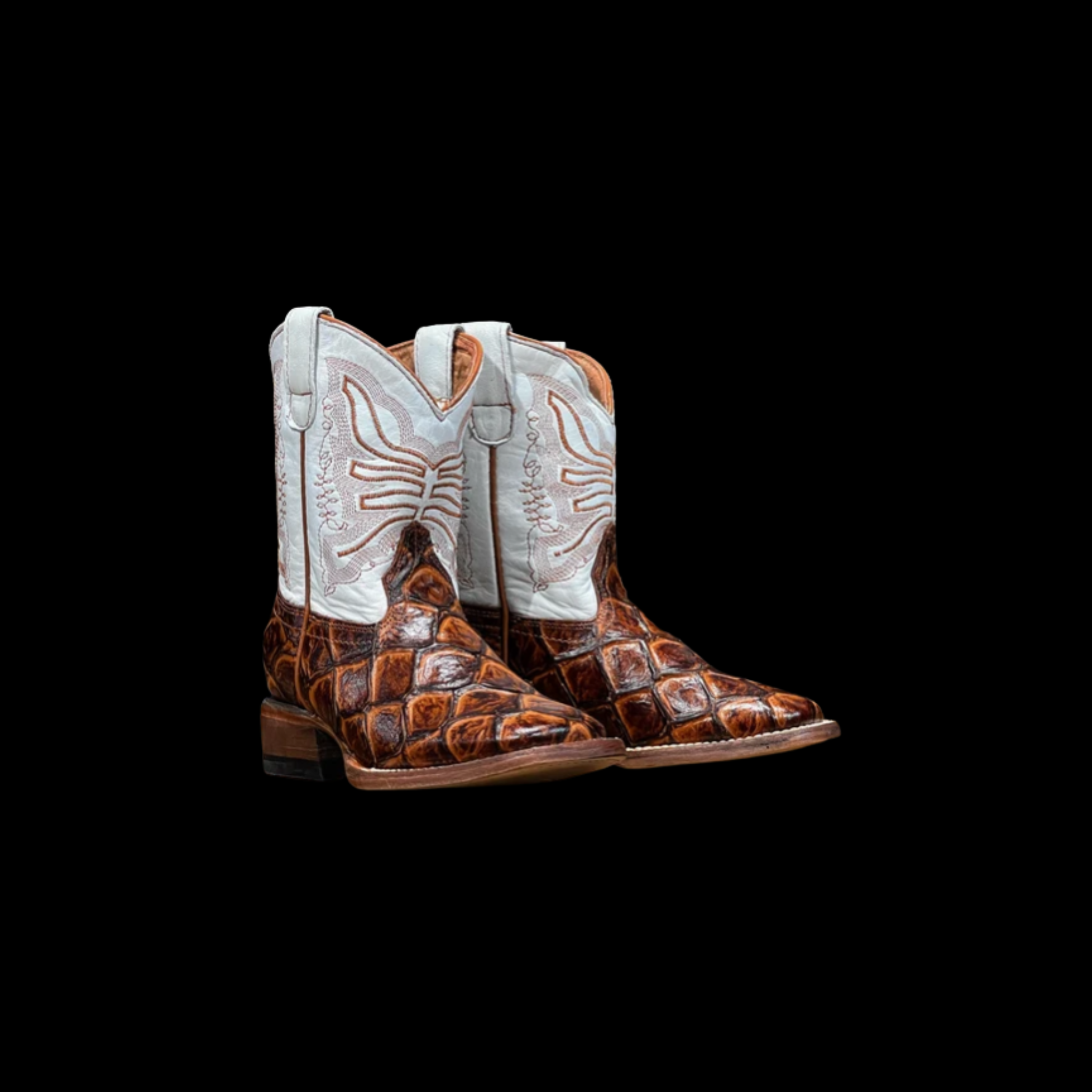KIDS MONSTER FISH PRINT COGNAC W/ WHITE TOP 300 L/SOLE