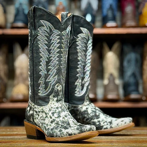 WOMENS BLACK & WHITE HAIR ON COWHIDE W/ BLACK TOP 989 L/SOLE