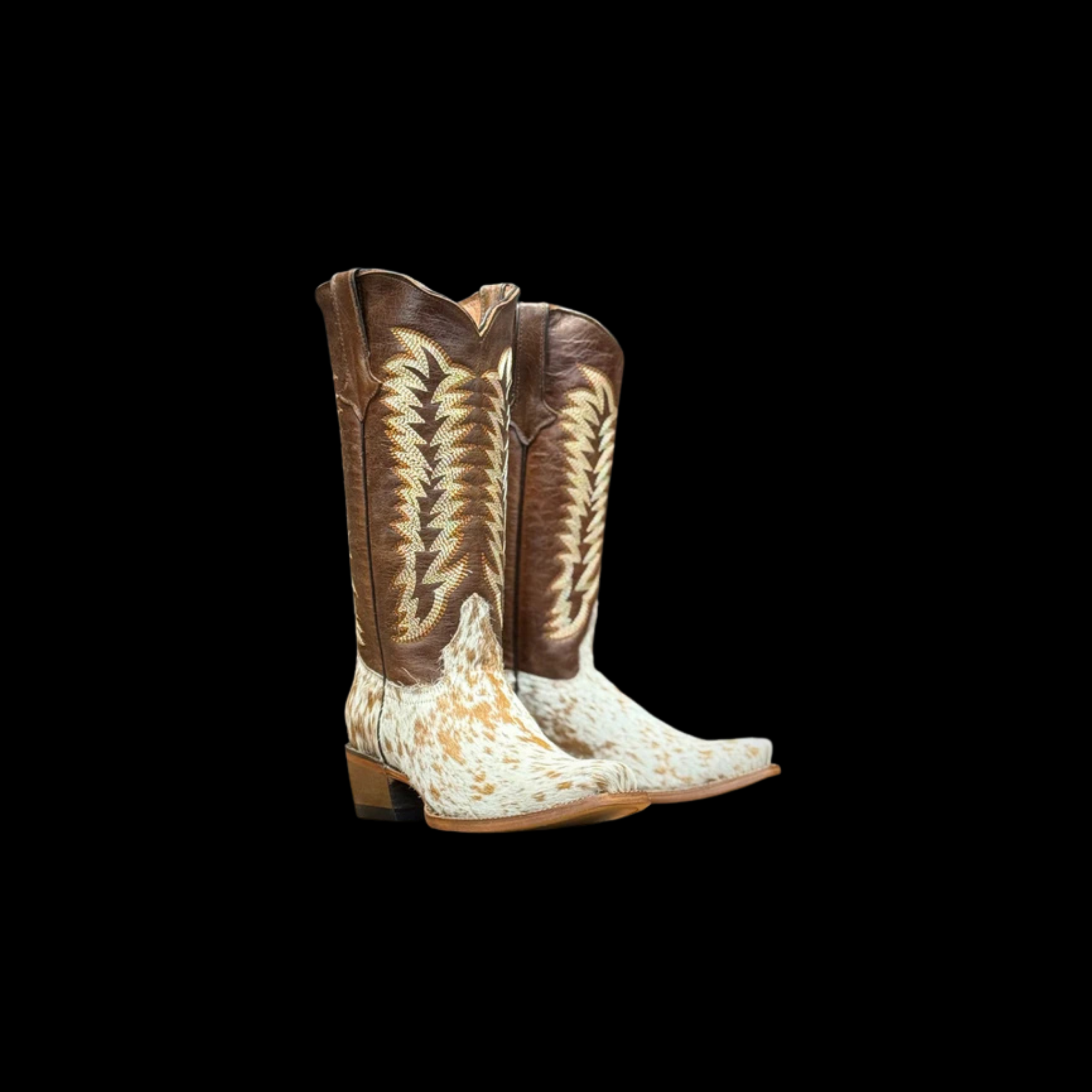 WOMENS BROWN & WHITE HAIR ON COWHIDE W/ HONEY TOP 989 L/SOLE