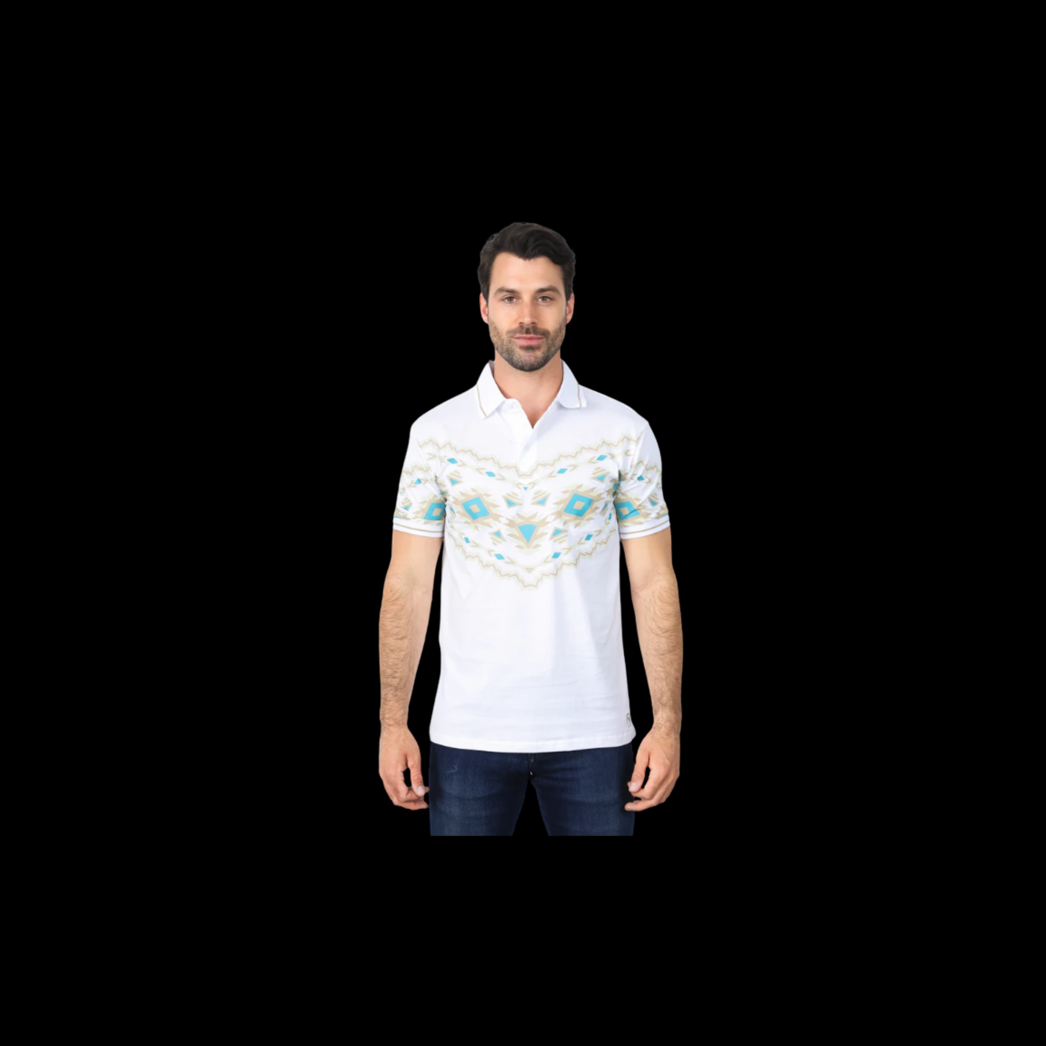 Men's Modern Fit Stretch Cotton Polo With Aztezc Print