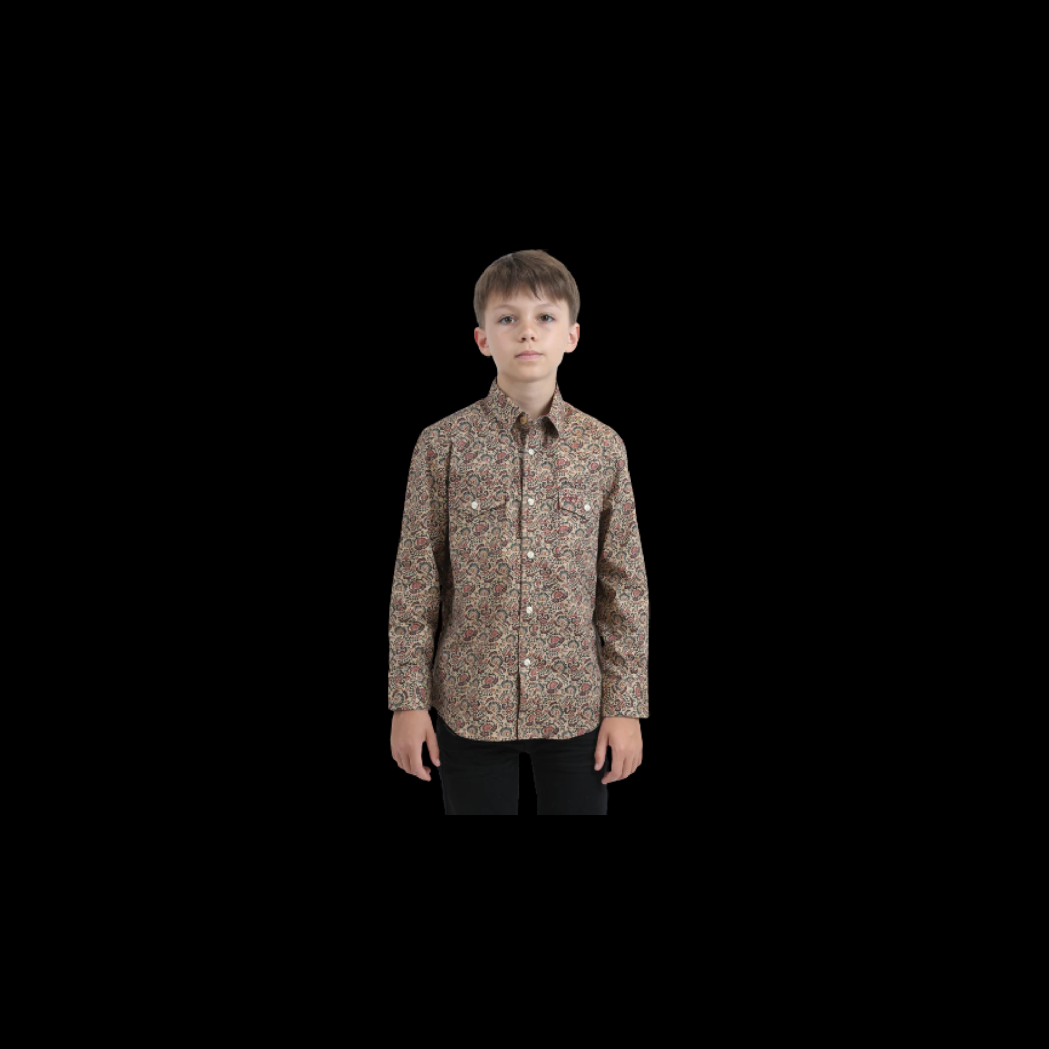 Kids Western Modern fit Cotton/Spandex Long Sleeve Shirt With Snaps