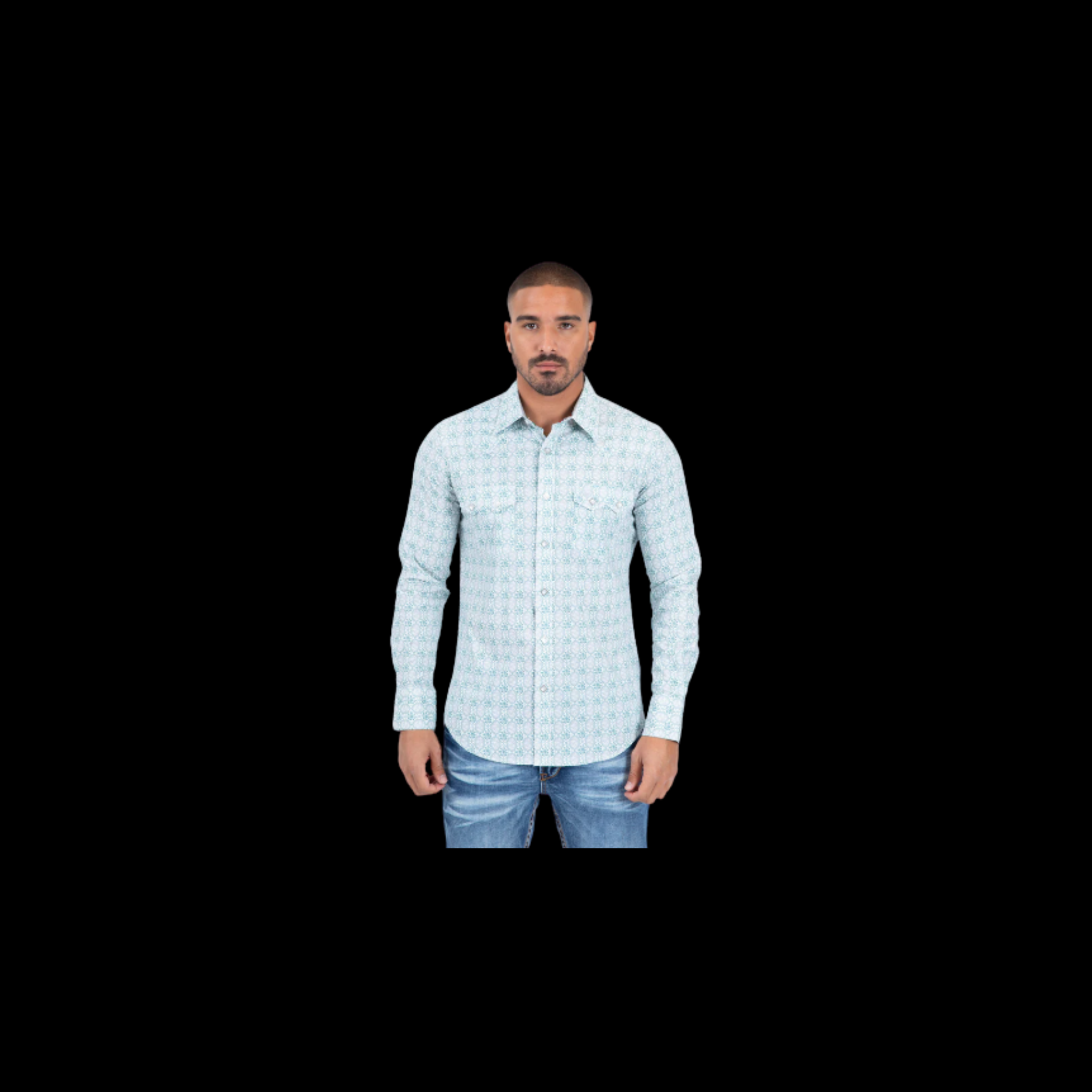 Mens Western Modern Fit Cotton/Spandex Long Sleeve Shirt With Snaps