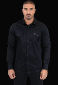 Mens Satin Cotton/Spandex Solid Color Western Shirt with Horns Logo Black