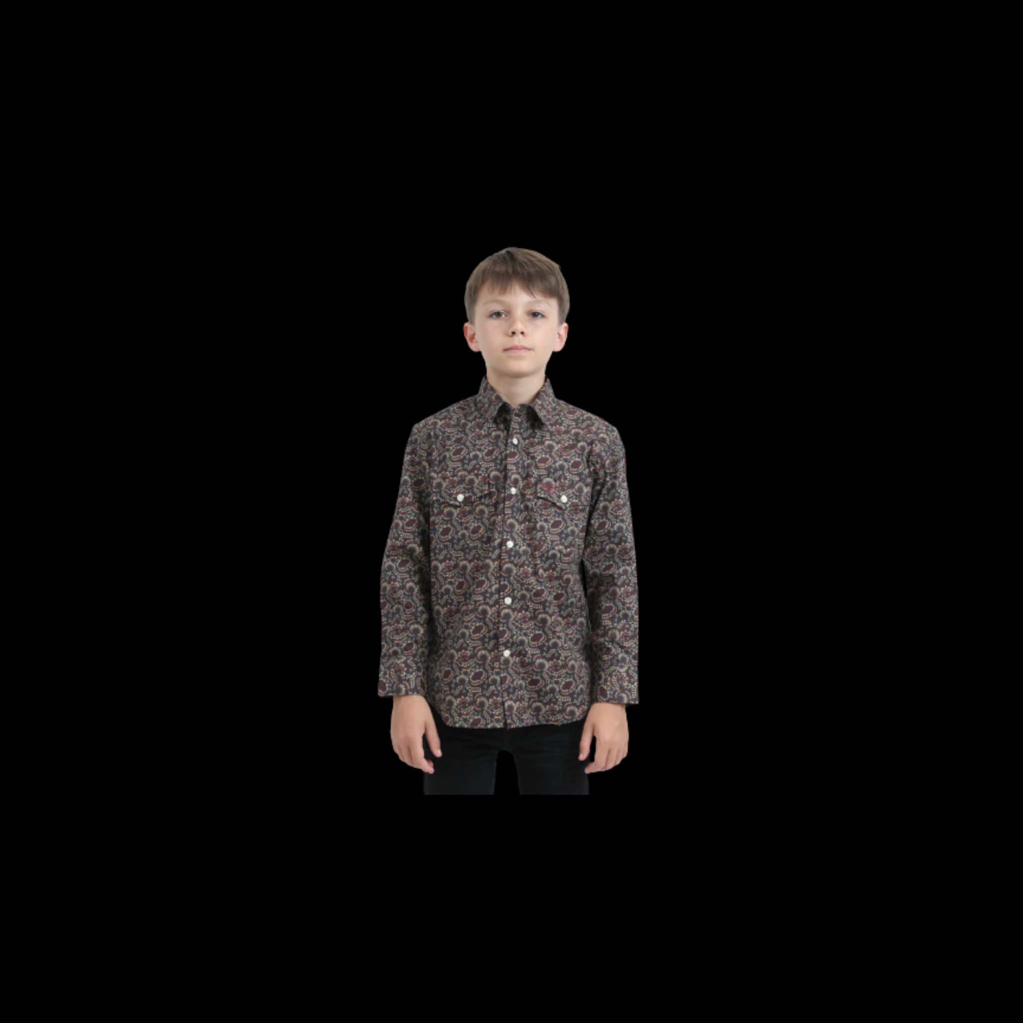 Kids Western Modern Fit Cotton/Spandex Long Sleeve Shirt With Snaps